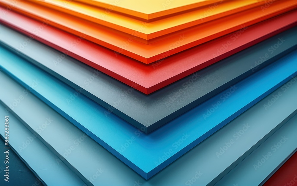 Aufkleber a close-up image of multiple colored plastic sheets stacked in a diagonal arrangement, showcasing a 