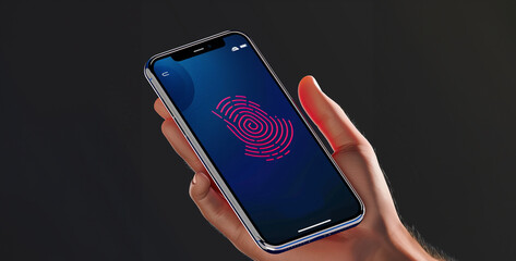 phone in hand, A mobile payment app incorporating biometric authentication for secure and convenient transactions, replacing traditional payment methods
