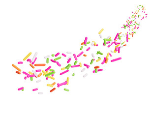 Colorful Sprinkles Or Meises For Cakes Flowing Coming In The Air On White Background 3D Illustration