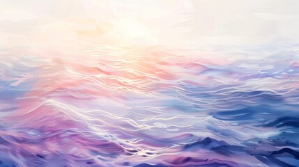 Fluid motion of gentle waves in the morning light, relaxing silhouettes, soft light, soothing background, watercolor