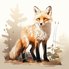 Fototapeta premium Cute Woodland Fox in a Light Palette Vector Illustration
