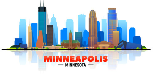 Minneapolis Minnesota skyline in the white background. Flat vector illustration. Business travel and tourism concept with modern buildings. Image for banner or website.