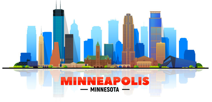 Minneapolis Minnesota skyline in the white background. Flat vector illustration. Business travel and tourism concept with modern buildings. Image for banner or website.
