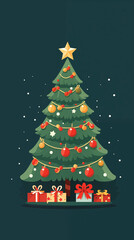 Decorated Christmas Tree On A Green Background