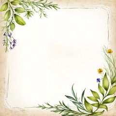 Naklejka premium Design Vorlage Rahmen mit Freifläche für Text Kräuter und Blüten