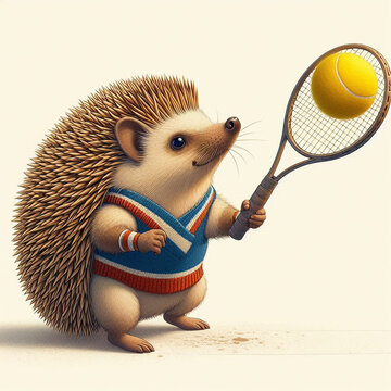 recommend clip art: A hedgehog tennis player hits a ball with a racket, generated using AI.