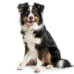 a border three color collie sitting on white background