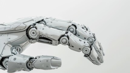 Close-up of a White Robotic Hand on a White Background