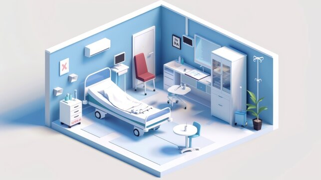 Detailed Isometric Medical Facility in 3D
