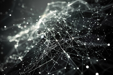 digital network abstract background with interconnected nodes and lines in dark tones