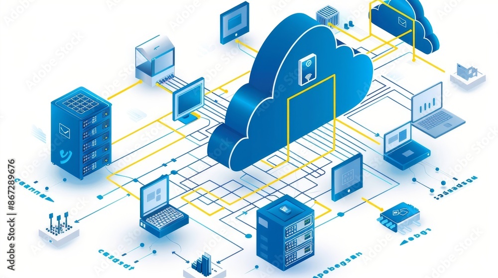 Poster cloud computing network with server and devices