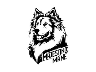 Detailed Black and White Line Art Illustration of a Dog's Face. Intricate and Realistic Canine Portrait Capturing the Essence of Animal Features with Hand-Drawn Precision for Artistic and Monochrome P