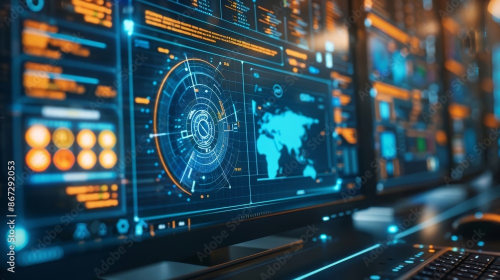 Poster futuristic tech interface: a visual representation of data