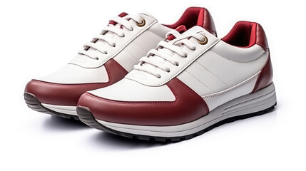 Pair of stylish sneakers isolated on white background. White casual shoes, generative ai