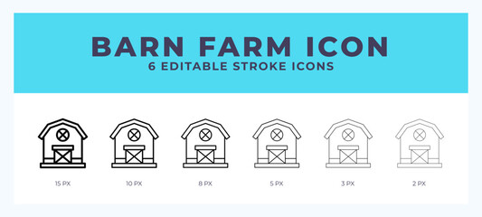 Barn farm line icon illustrations with editable strokes.