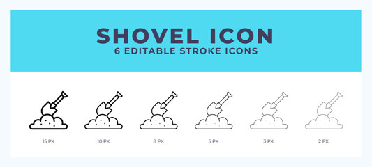 Shovel icon symbol. Outline. Lineal icon with editable stroke.