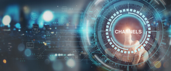 Marketing channel strategy concept. Utilizing multiple marketing channels, .direct sales, online platforms, retail stores, and more to reach a wider audience and increase  sales. Effective management.