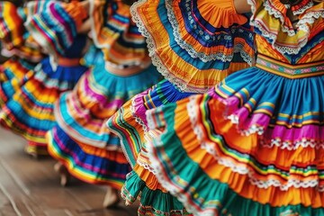 Colorful Skirts of Traditional Mexican Folk Dancers
