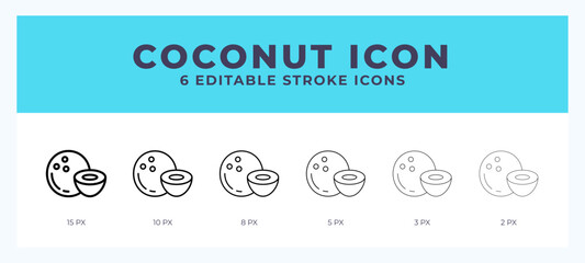 Coconut icon illustration vector with editable stroke.