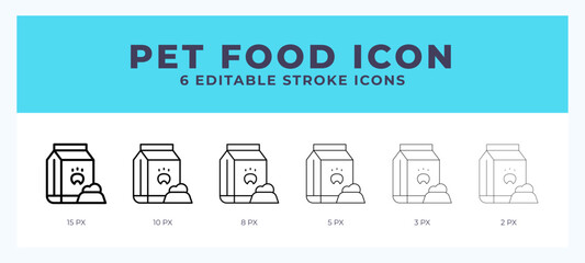 Pet food line icon illustrations with editable strokes.