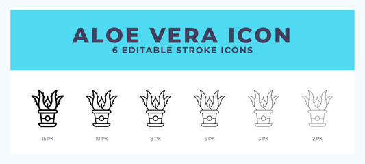 Aloe vera icon symbol. Logo illustration thin line. Bold line vector icons. Editable stroke