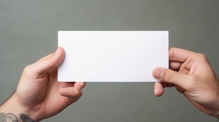 Fototapeta premium Close up man holding white paper blank for letter paper on a transparent background. empty card, mockup, png,, generative ai