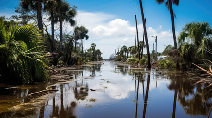 Obraz premium A flooded coast after catastrophic Hurricane Irma,, generative ai
