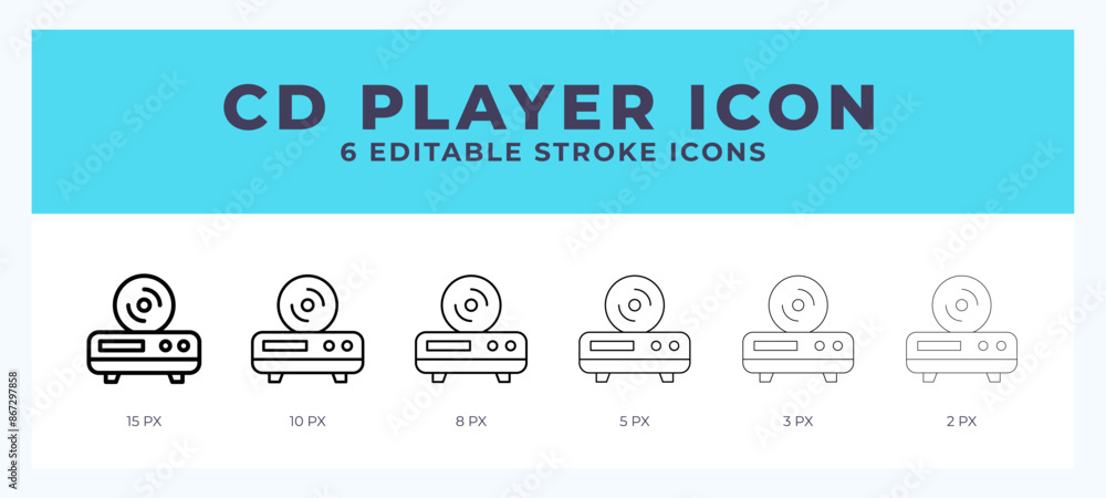Poster cd player stroke icon for web. mobile apps and ui.