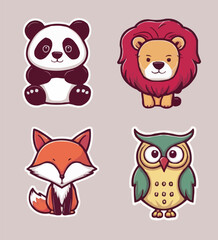 Cute Animals printable stickers clipart vector illustration set