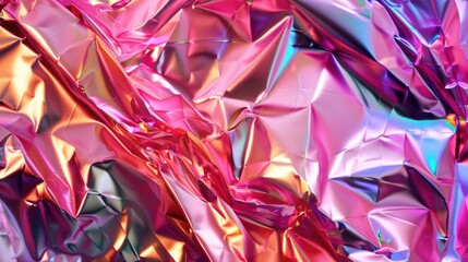 Crumpled pink foil. The background shimmers with all the colors of the rainbow.