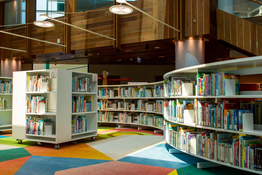 Bookcases in the children's library in the Mohammed Bin Rashid Library in Dubai City, UAE.