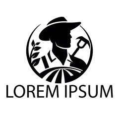 A black farmer logo on white simple background