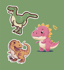 Obraz premium Cute dinosaurs printable stickers clipart vector illustration set