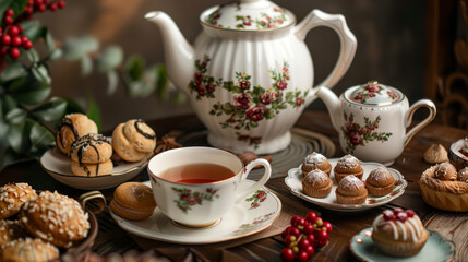 Enjoy a relaxing afternoon with a delightful tea set, complete with delicious treats that will warm your soul.