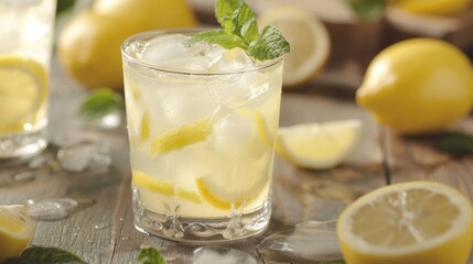 Fototapeta premium Refreshing Summer Drink with Lemon and Mint