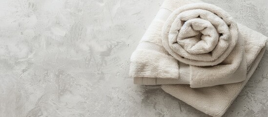 Top view of a soft terry towel folded neatly on a light background