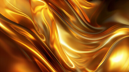 Abstract design with molten gold flowing against a dark, richly colored background. The shiny, gradient texture suggests movement and luxury, highlighting wealth and fluidity.