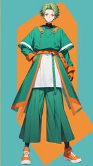 未来風の衣装を着た若者