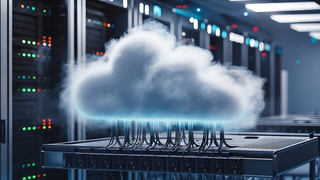 Natural cloud enveloped in smoke above server racks in a futuristic data center, highlighting seamless integration of cloud technology

 - Powered by Adobe