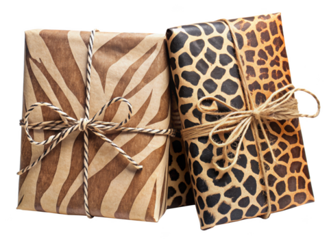 Animal Print Gift Wrapping Paper. Features A Variety Of Animal Illustrations, Perfect For Unique And Fun Gift Presentations. Isolated on transparent background, png.