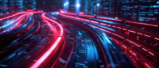 A futuristic track winding through a cityscape, ideal for highspeed racing events