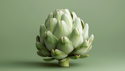 Obraz premium Single artichoke on a green background