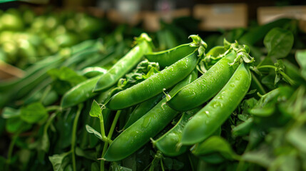 Fototapeta premium Green peas are often sold in stores. They're also called green seeds. They're very healthy and full of nutrients.