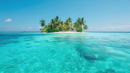 Fototapeta premium A picturesque tropical island with palm trees and crystalclear waters, inviting exploration and relaxation