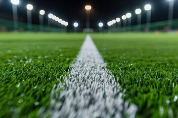 A pristine pitch with advanced turf, ready for an exciting soccer match under the lights