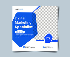 New modern blue colour digital business marketing specialist banner for social media post template.
