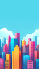 Fototapeta premium Colorful city skyline with tall buildings