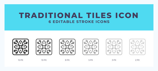 Traditional tiles icon symbol. Logo illustration thin line. Bold line vector icons. Editable stroke