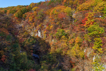 雪割橋からの秋の眺望（日本福島県西白河郡西郷村）