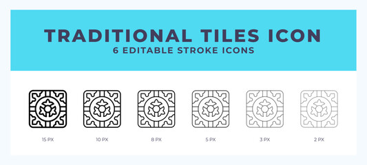 Traditional tiles line icon for websites and apps. Vector illustration with editable stroke.